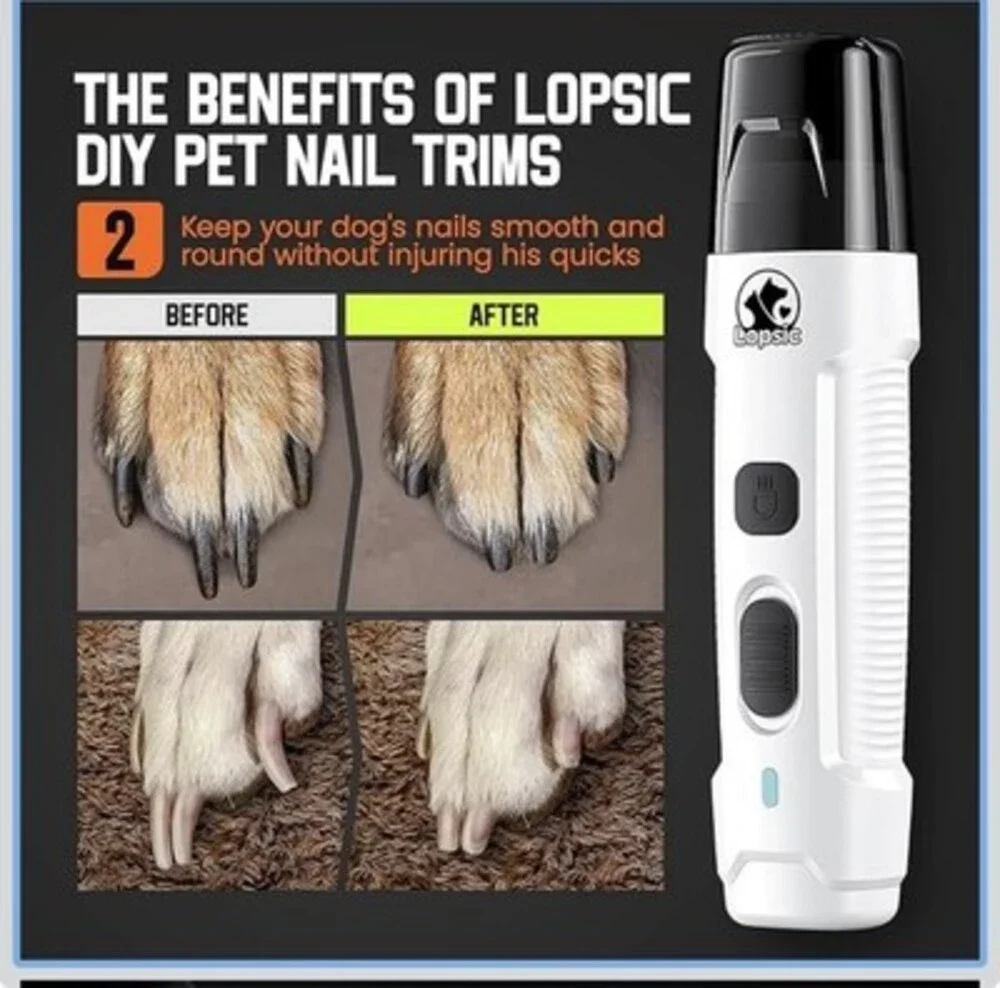 Lopsie Pet Nail Grinder Kit Cordless Dog Cat 2-in-1 Trimmer